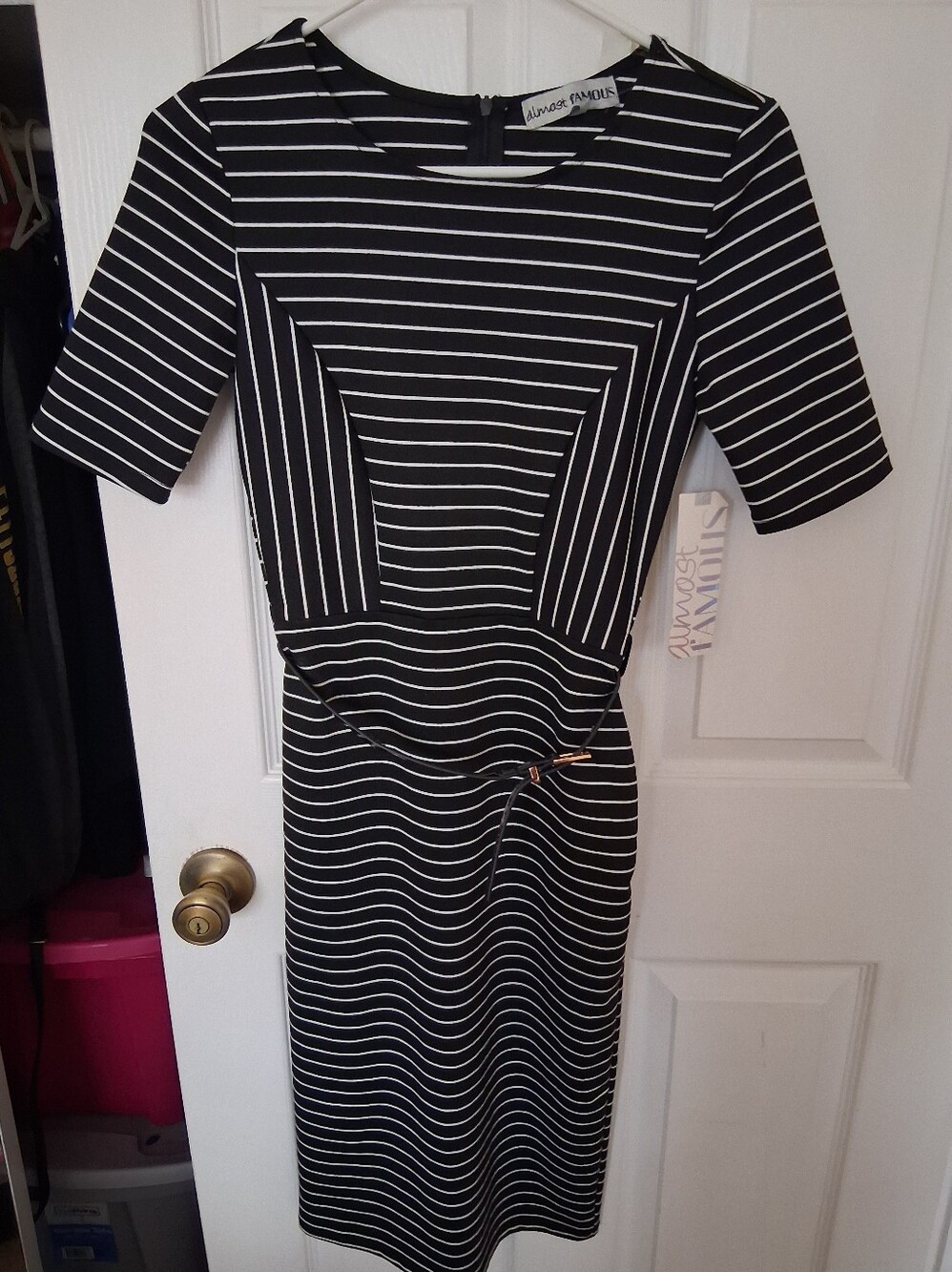 Almost Famous Dress – Black & White Geometric Stripes – Size Small – NWT
